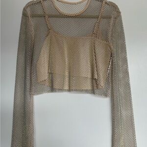 Rhinestone mesh crop top